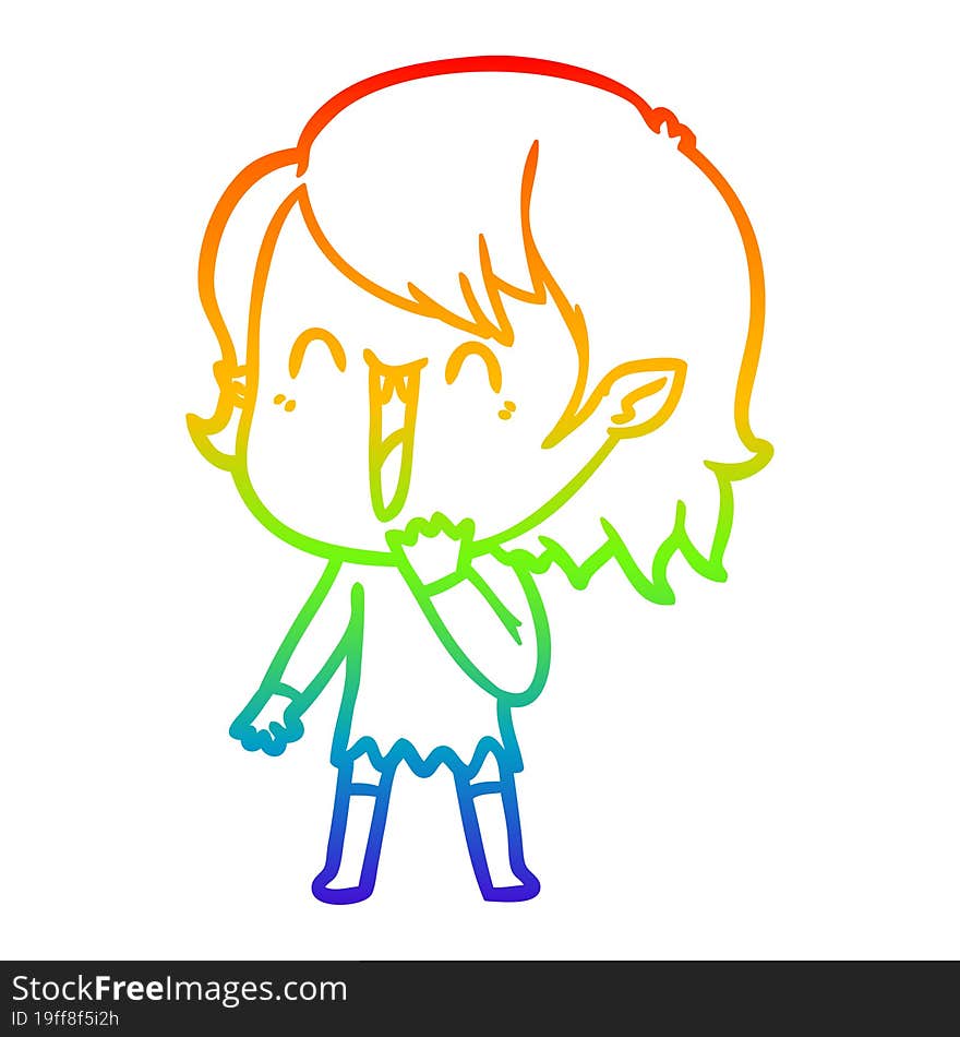 rainbow gradient line drawing cute cartoon happy vampire girl