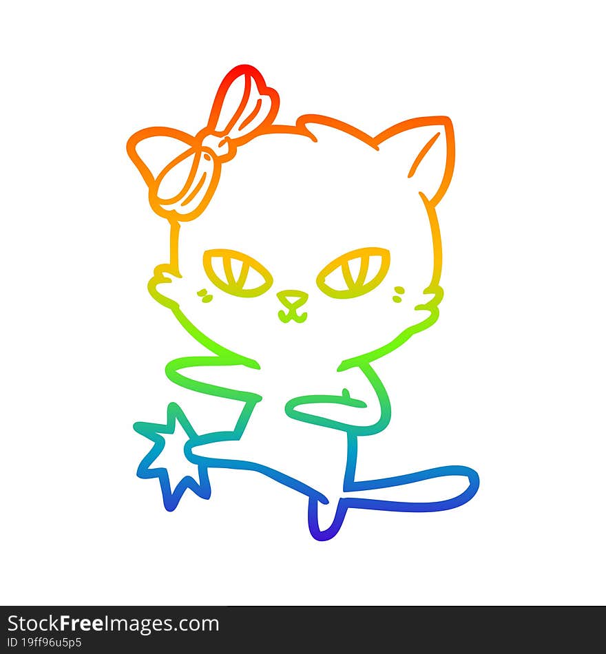 rainbow gradient line drawing of a cute cartoon cat