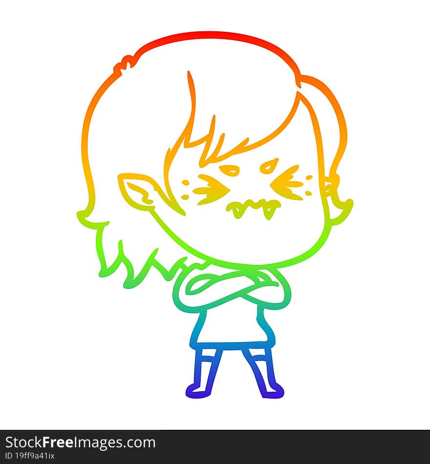 rainbow gradient line drawing annoyed cartoon vampire girl