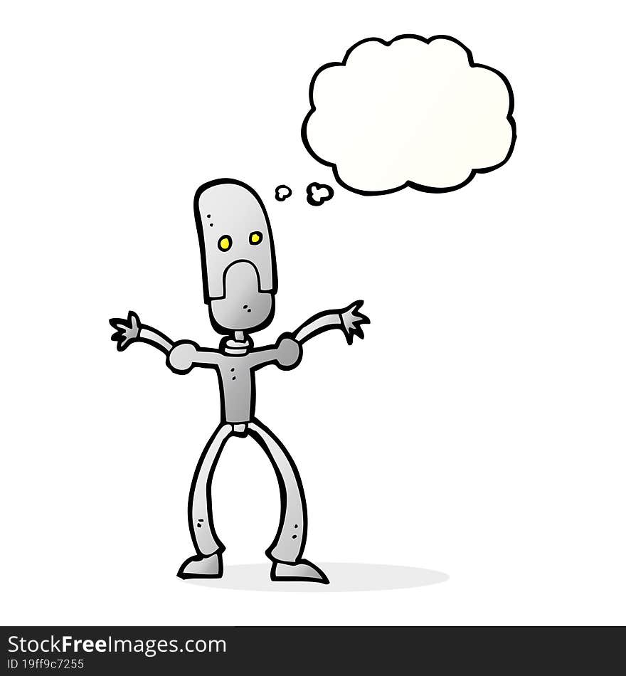 cartoon funny robot with thought bubble