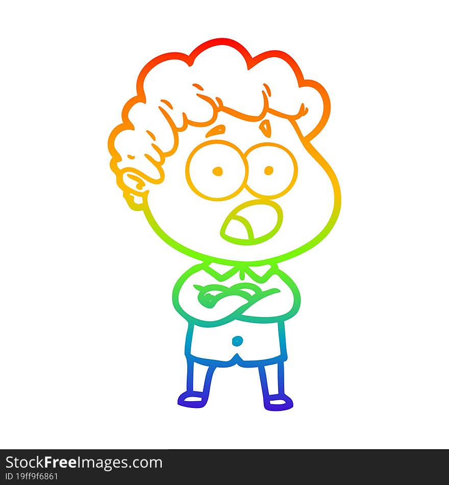 rainbow gradient line drawing cartoon man gasping in surprise