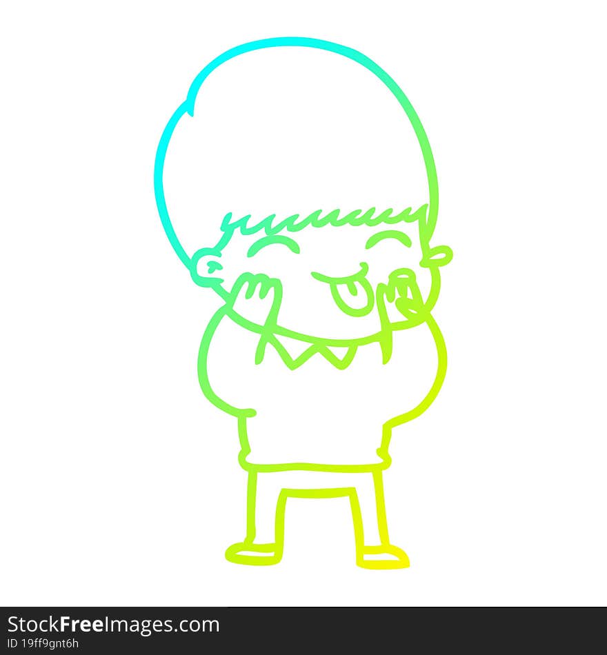 cold gradient line drawing cartoon boy blowing raspberry