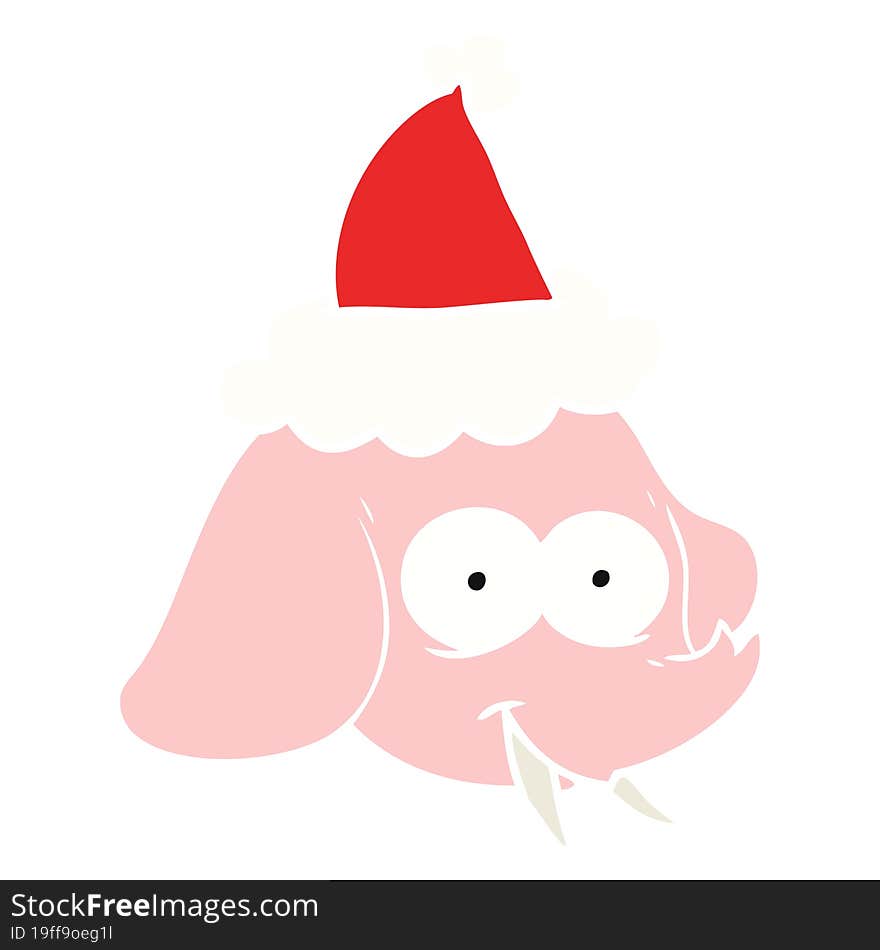 Flat Color Illustration Of A Elephant Face Wearing Santa Hat