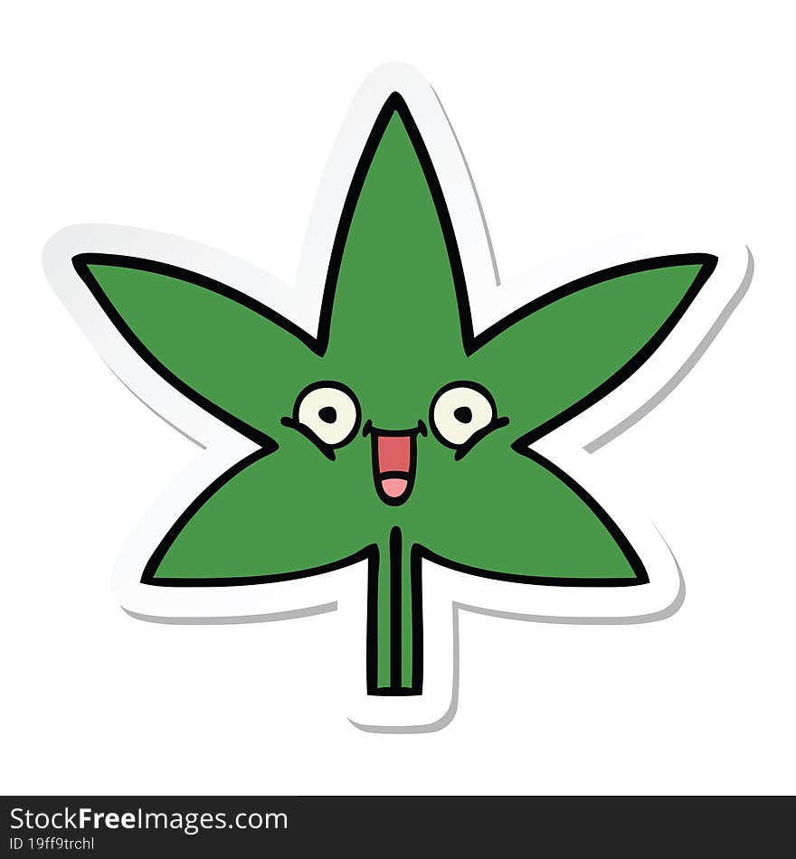 Sticker Of A Cute Cartoon Marijuana Leaf