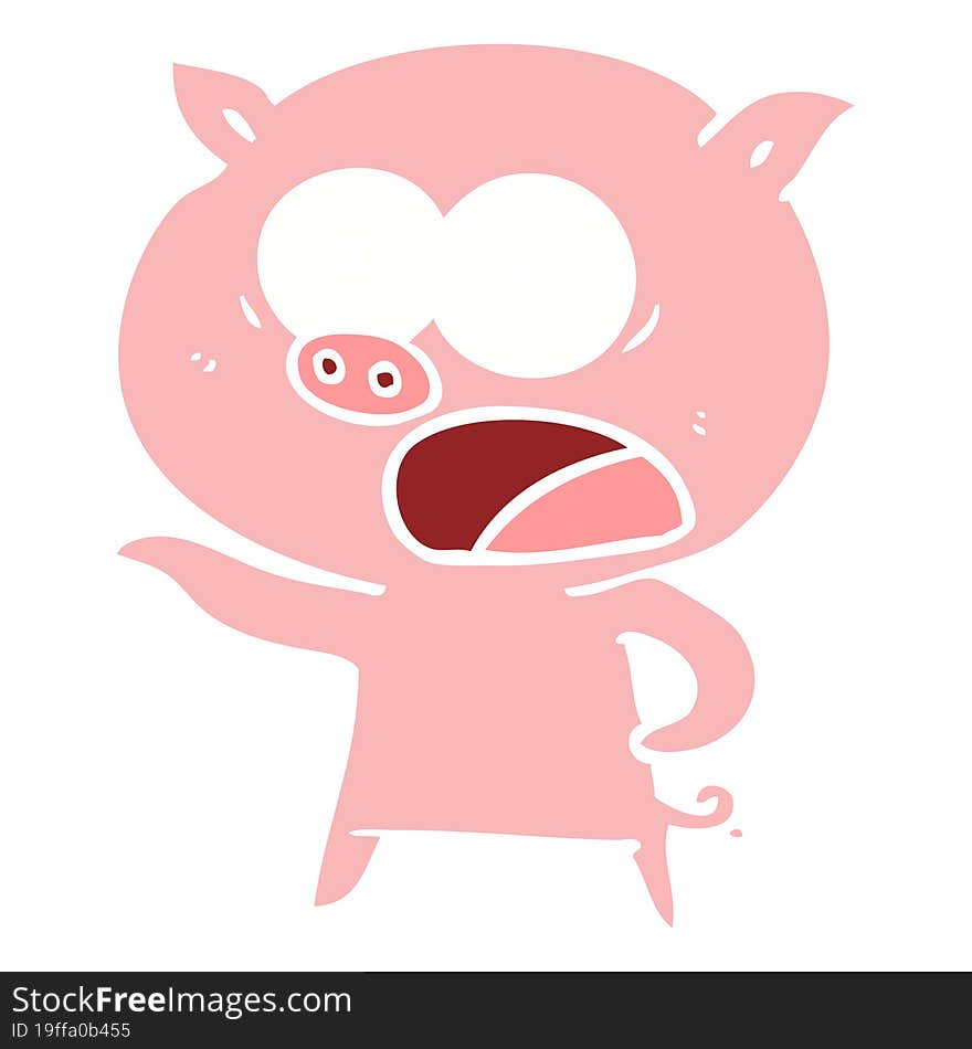 flat color style cartoon pig shouting