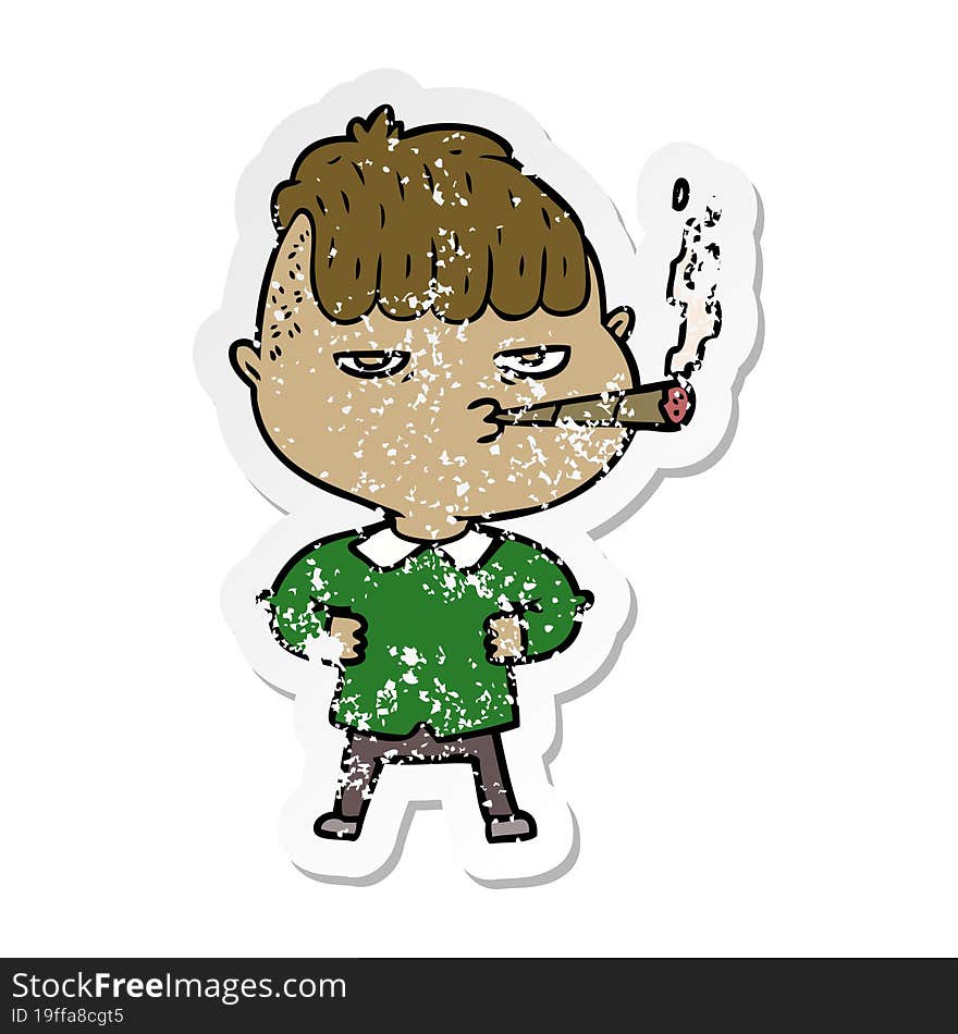 Distressed Sticker Of A Cartoon Man Smoking