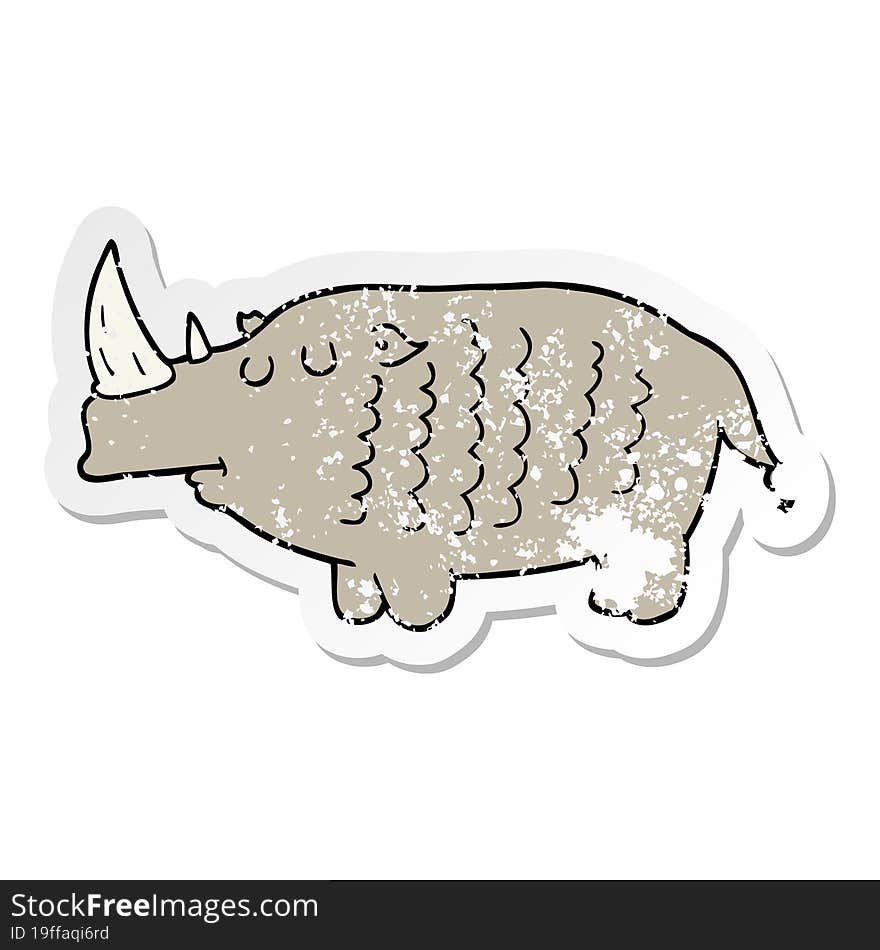 distressed sticker of a cartoon rhinoceros