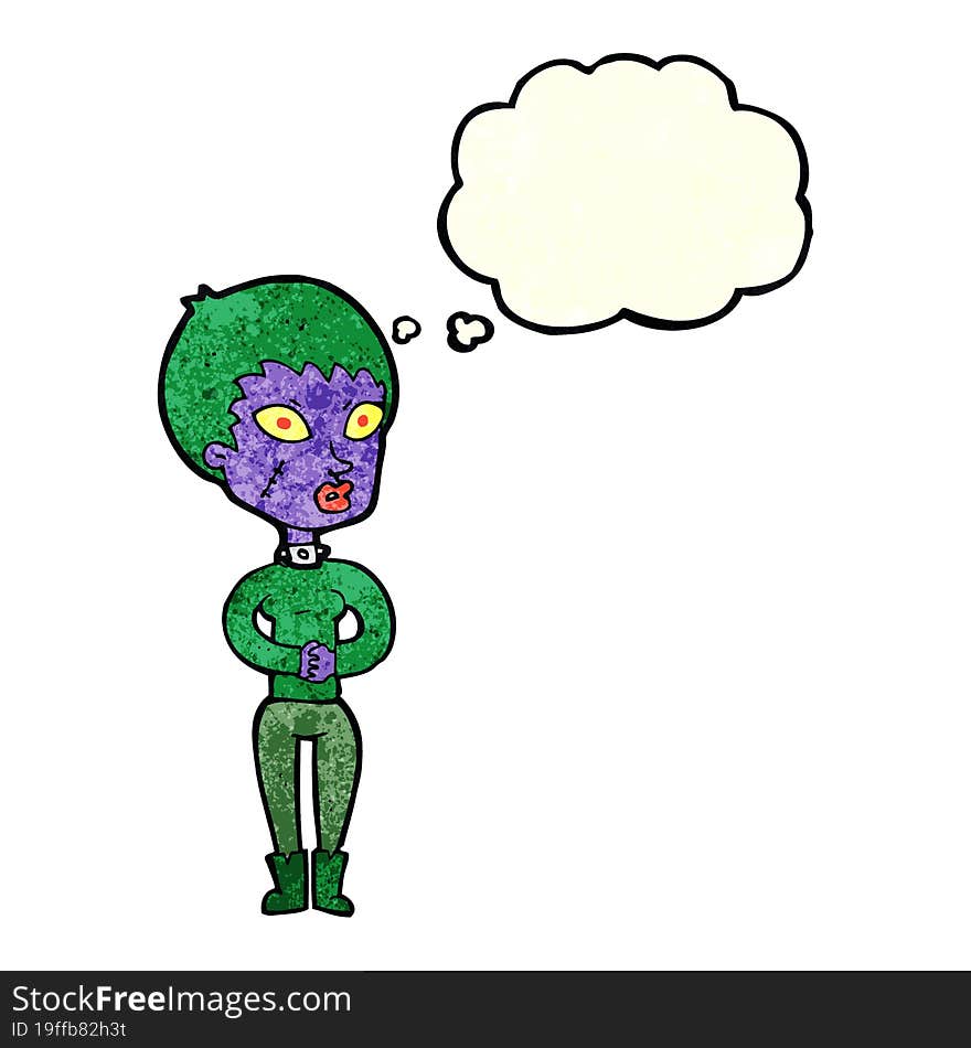 cartoon zombie girl with thought bubble