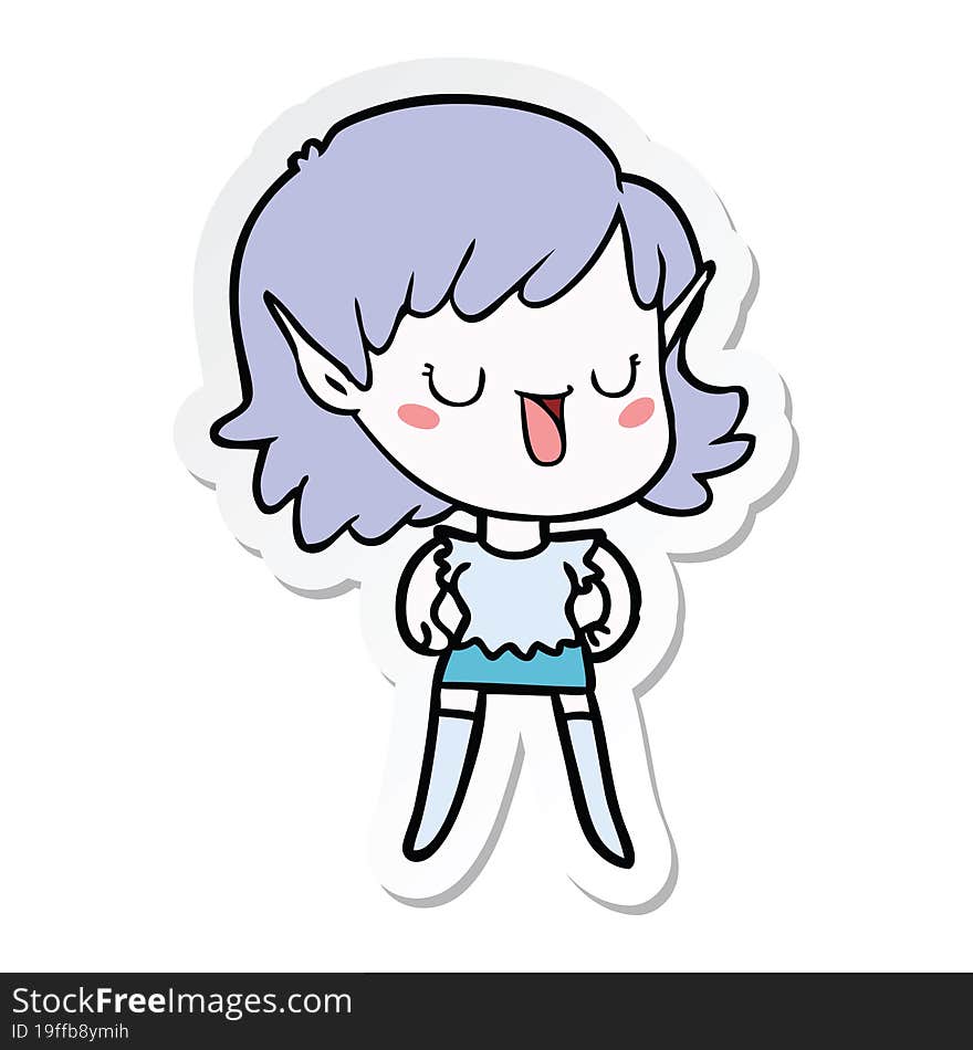 Sticker Of A Cartoon Elf Girl