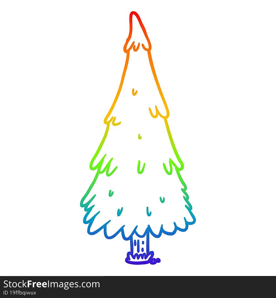 rainbow gradient line drawing christmas tree