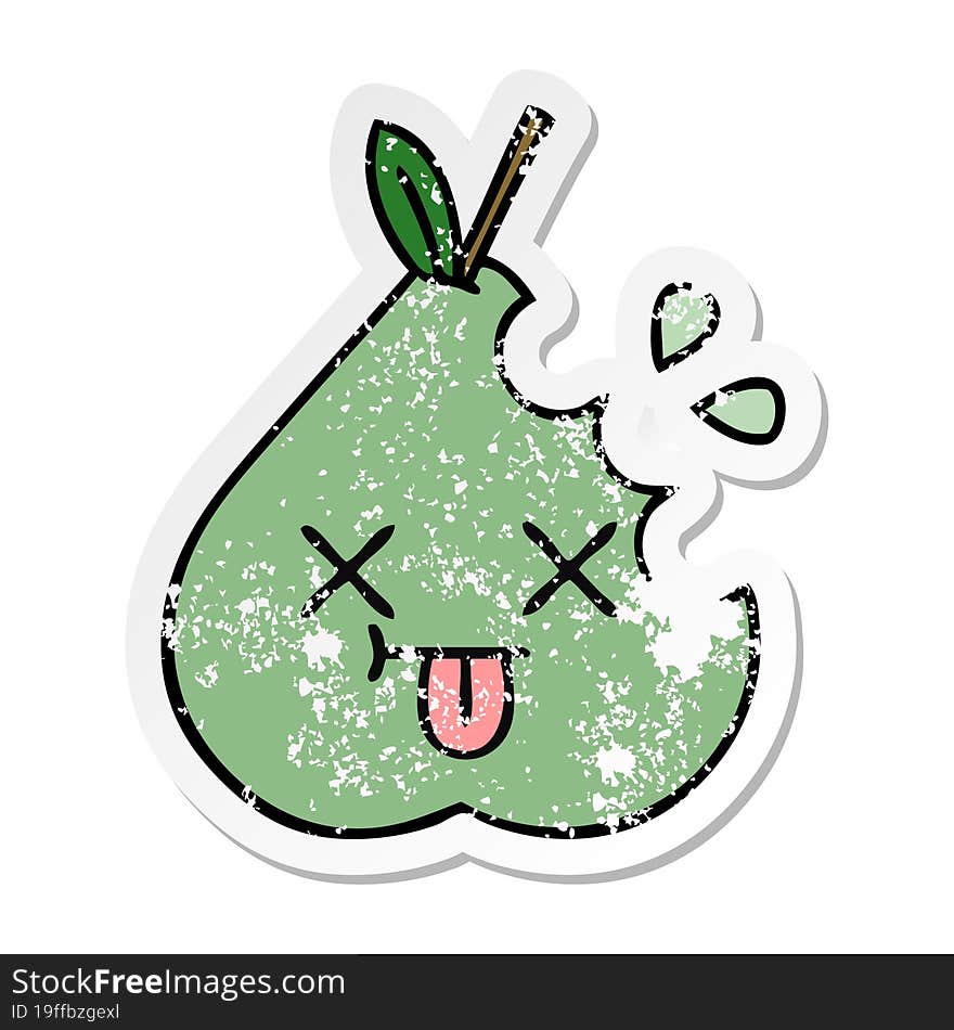 distressed sticker of a cute cartoon green pear