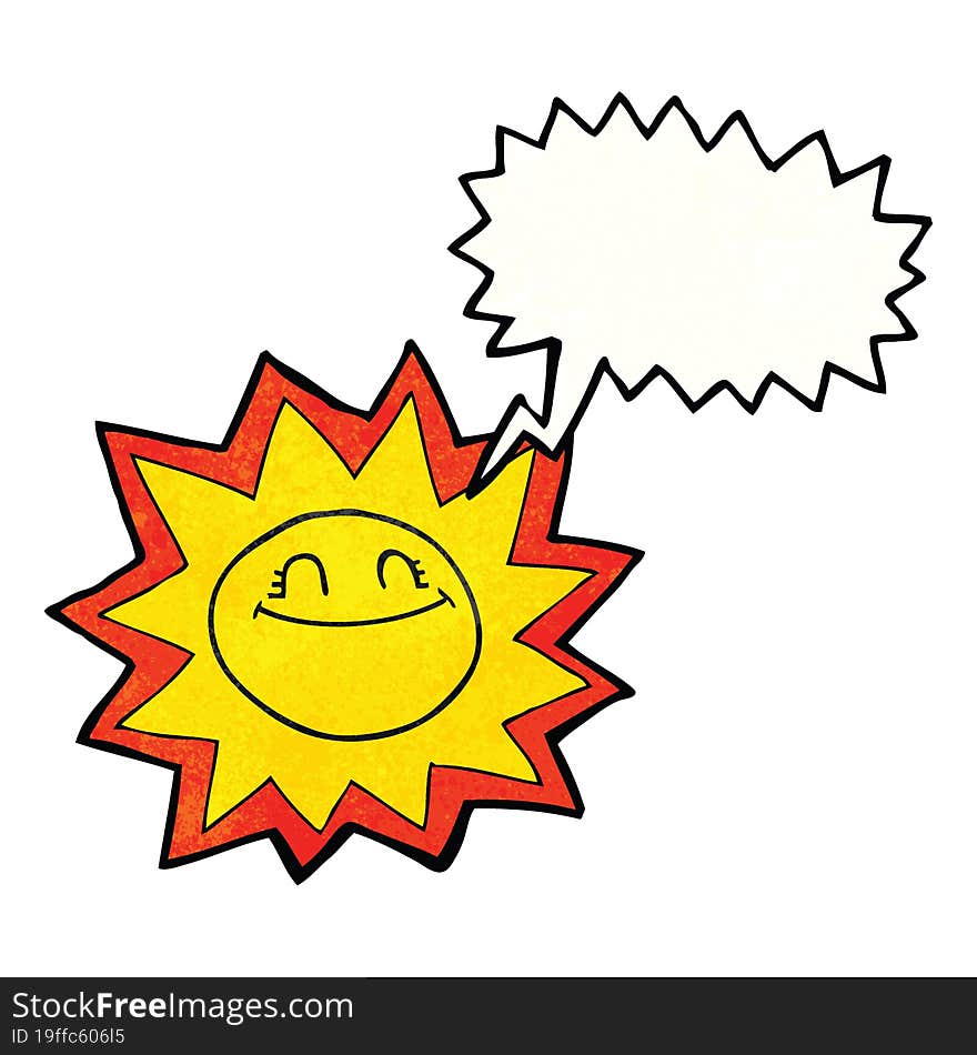 happy freehand drawn texture speech bubble cartoon sun. happy freehand drawn texture speech bubble cartoon sun