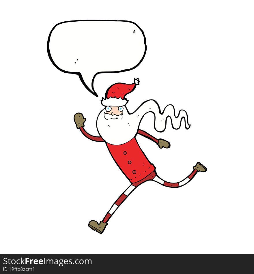 cartoon running santa with speech bubble