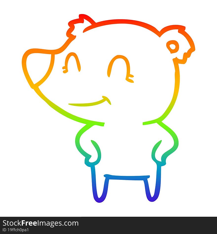 rainbow gradient line drawing friendly bear with hands on hips