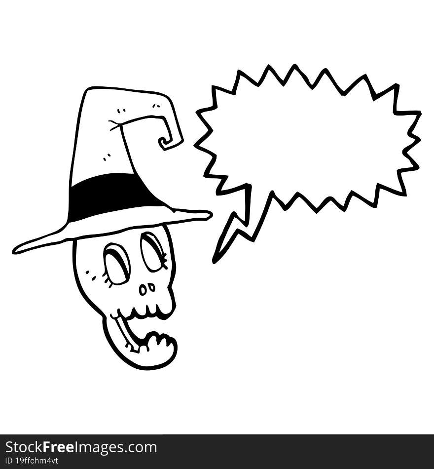 speech bubble cartoon skull wearing witch hat