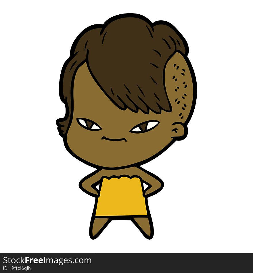 cute cartoon girl with hipster haircut. cute cartoon girl with hipster haircut