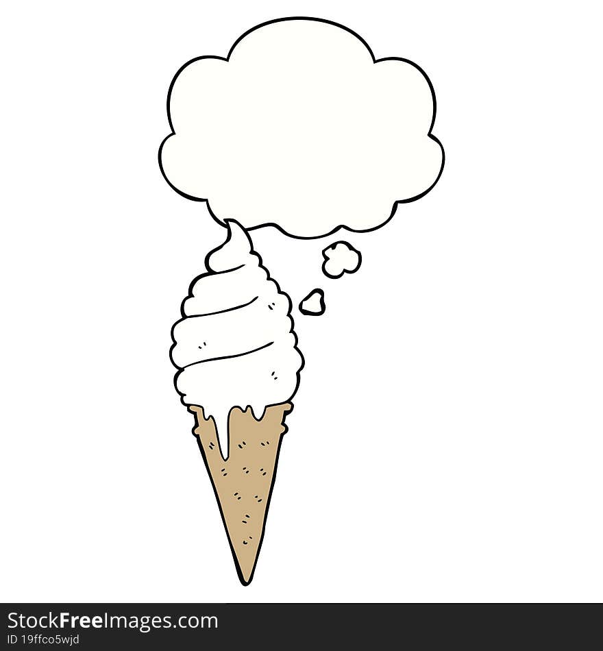 cartoon ice cream with thought bubble. cartoon ice cream with thought bubble