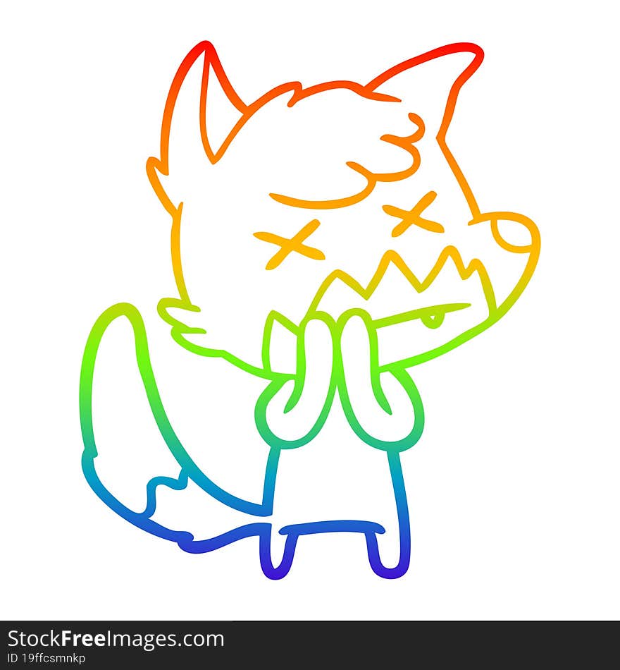 rainbow gradient line drawing cartoon dead fox