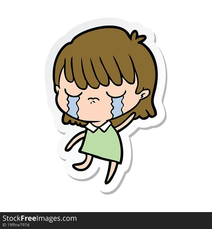 sticker of a cartoon woman crying