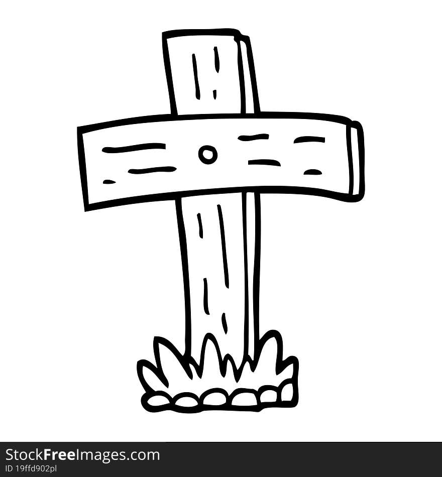 black and white cartoon graveyard cross