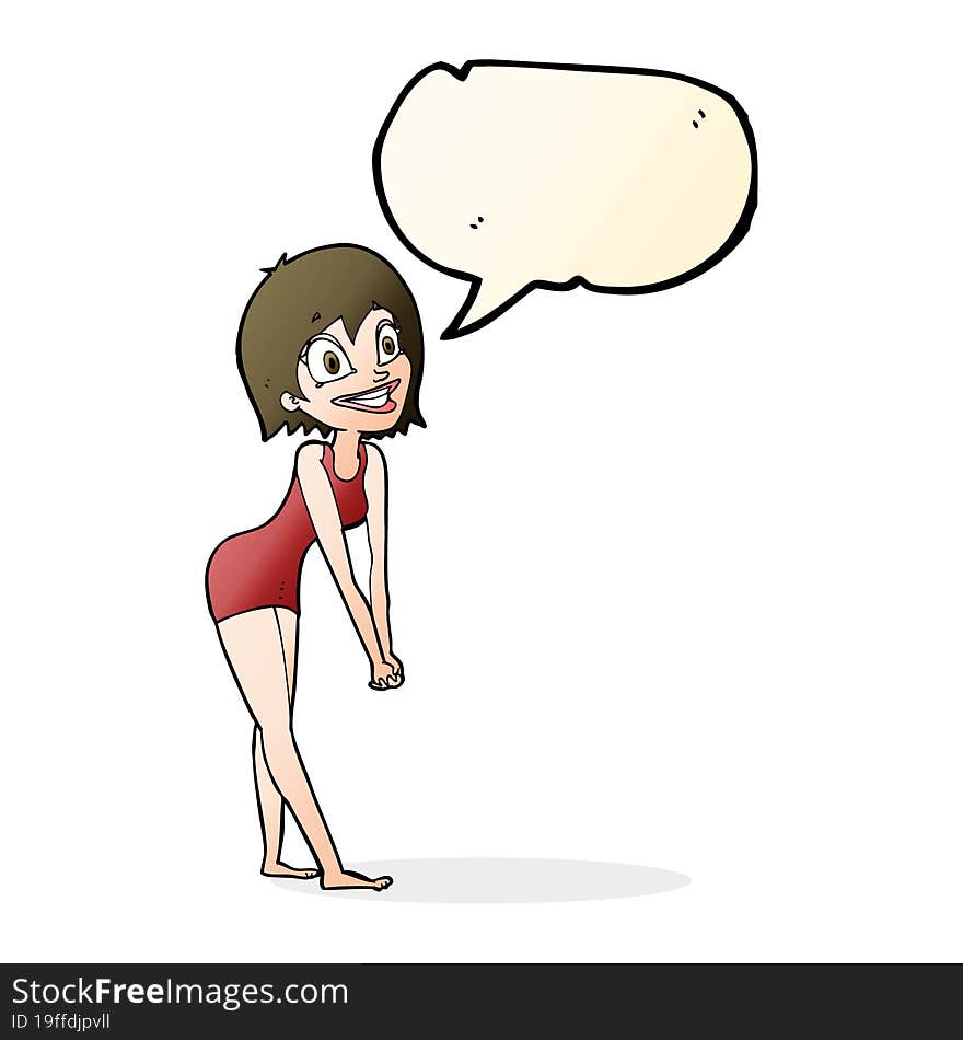 Cartoon Excited Woman With Speech Bubble