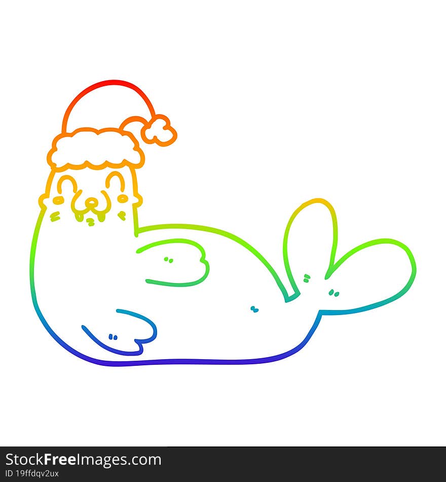 Rainbow Gradient Line Drawing Cartoon Christmas Walrus