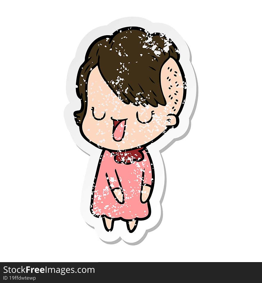 distressed sticker of a cute cartoon girl with hipster haircut