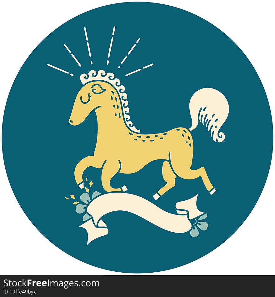 icon of a tattoo style prancing stallion