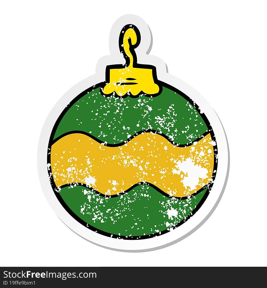 distressed sticker of a cartoon christmas bauble