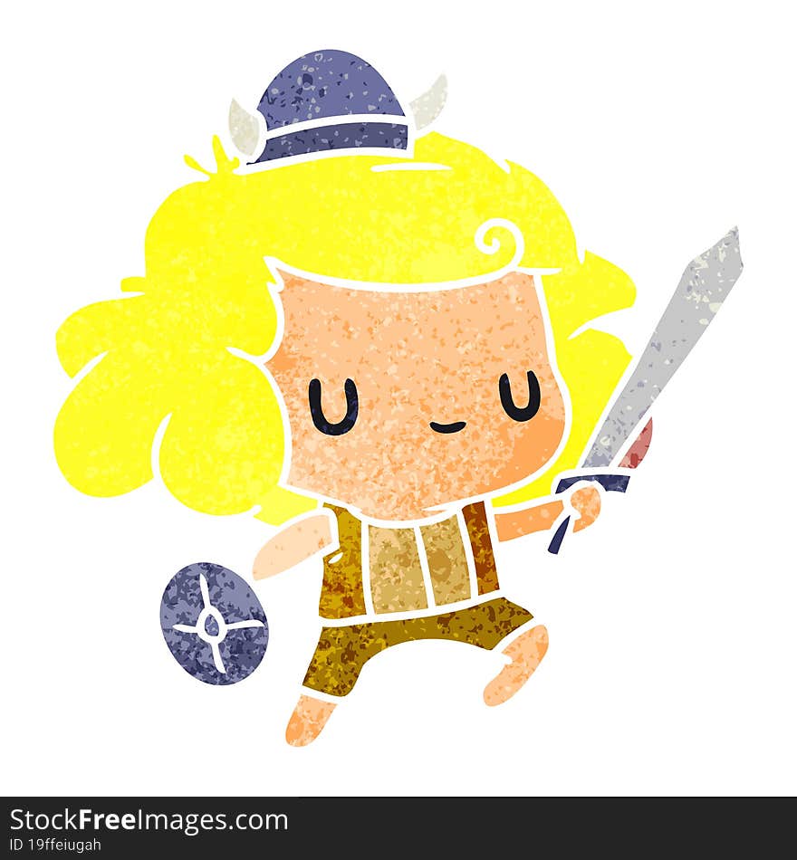 retro cartoon illustration kawaii cute viking child. retro cartoon illustration kawaii cute viking child