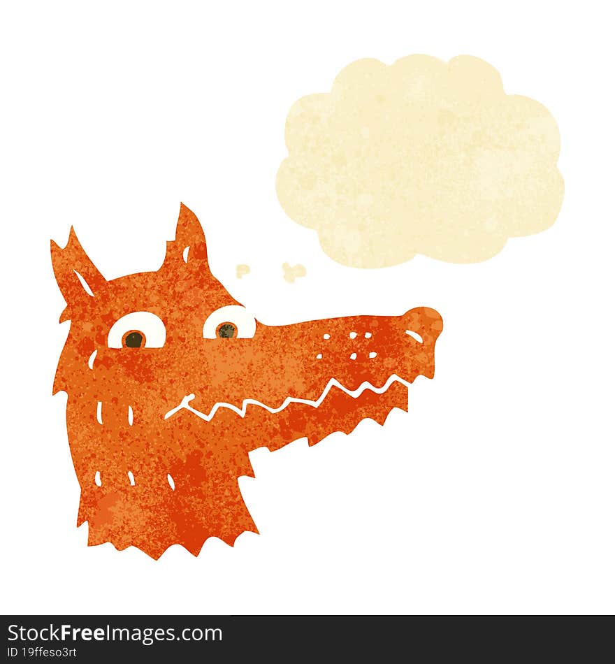 cartoon fox head with thought bubble