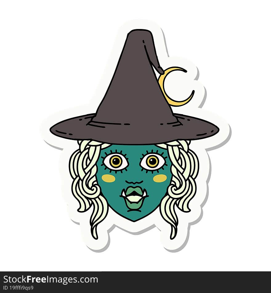 sticker of a half orc witch character face. sticker of a half orc witch character face