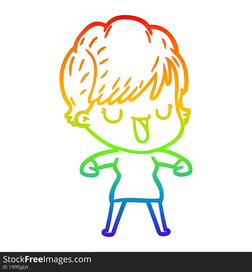 rainbow gradient line drawing of a cartoon woman talking