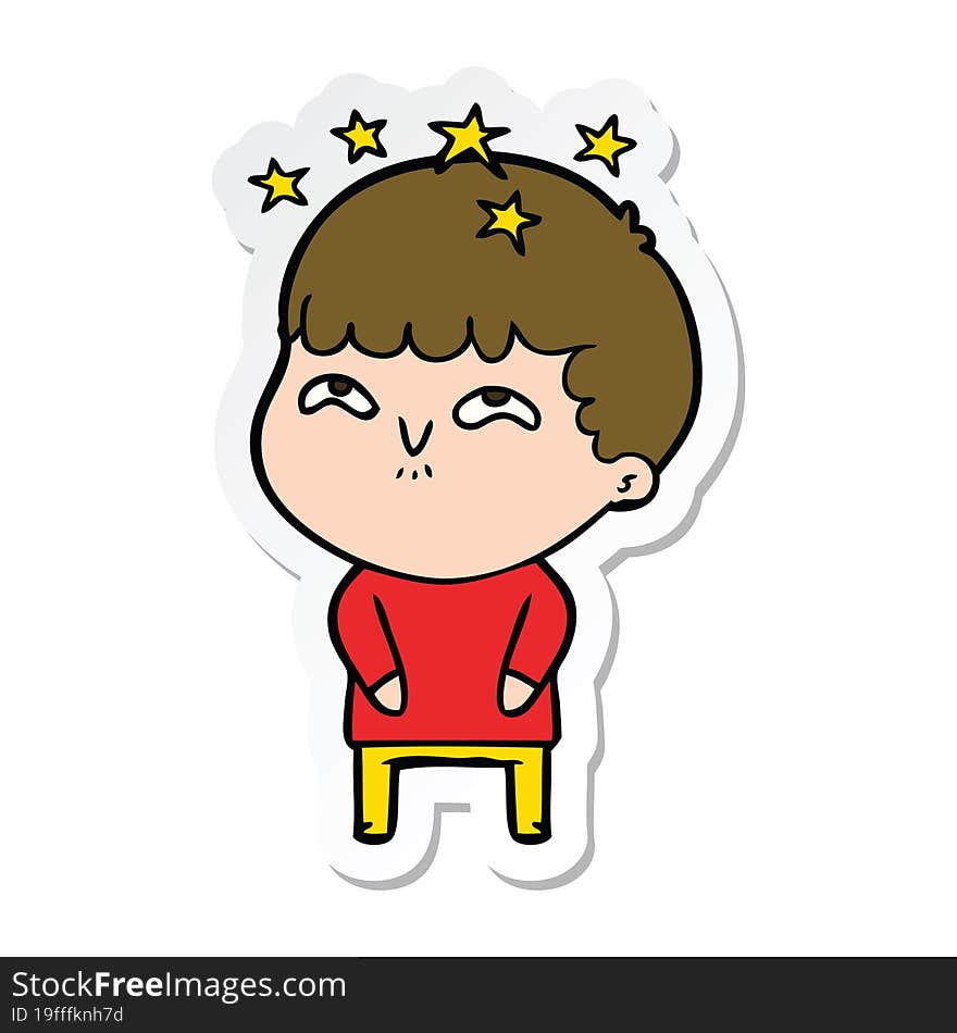 sticker of a cartoon amazed boy