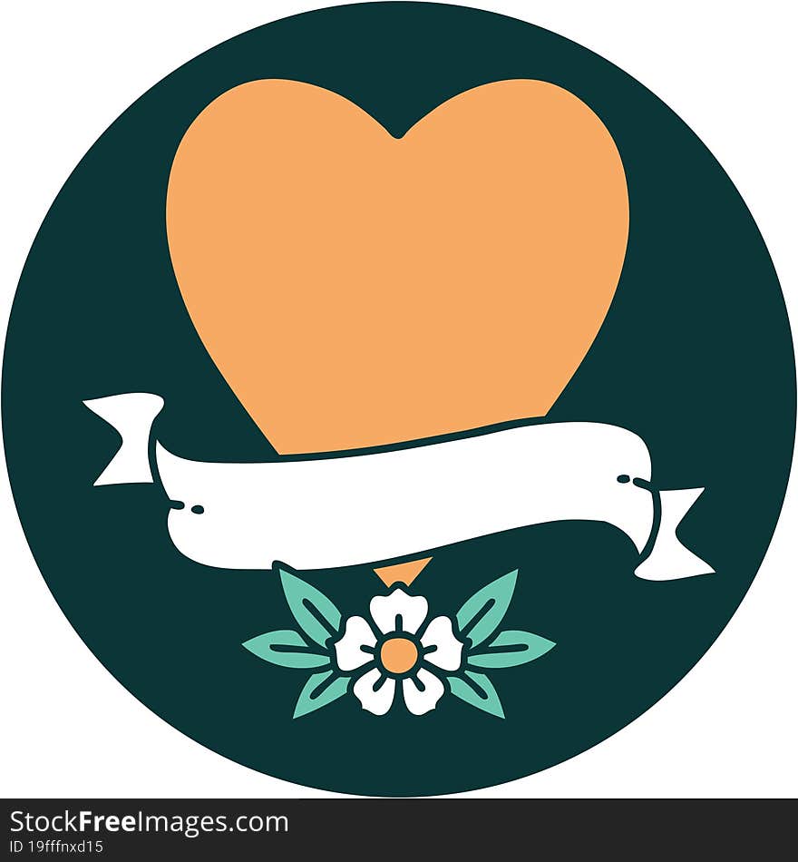 iconic tattoo style image of a heart and banner. iconic tattoo style image of a heart and banner