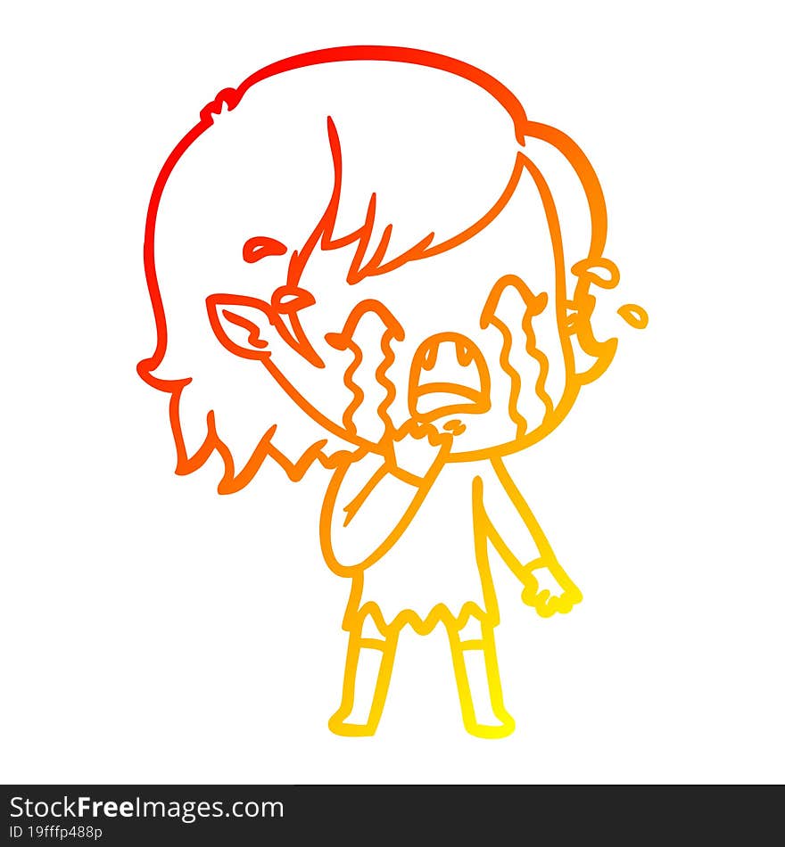 warm gradient line drawing cartoon crying vampire girl