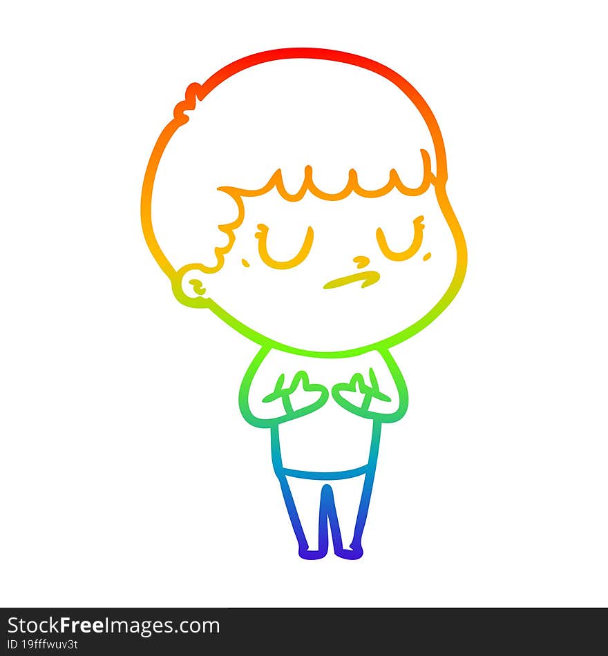 Rainbow Gradient Line Drawing Cartoon Grumpy Boy