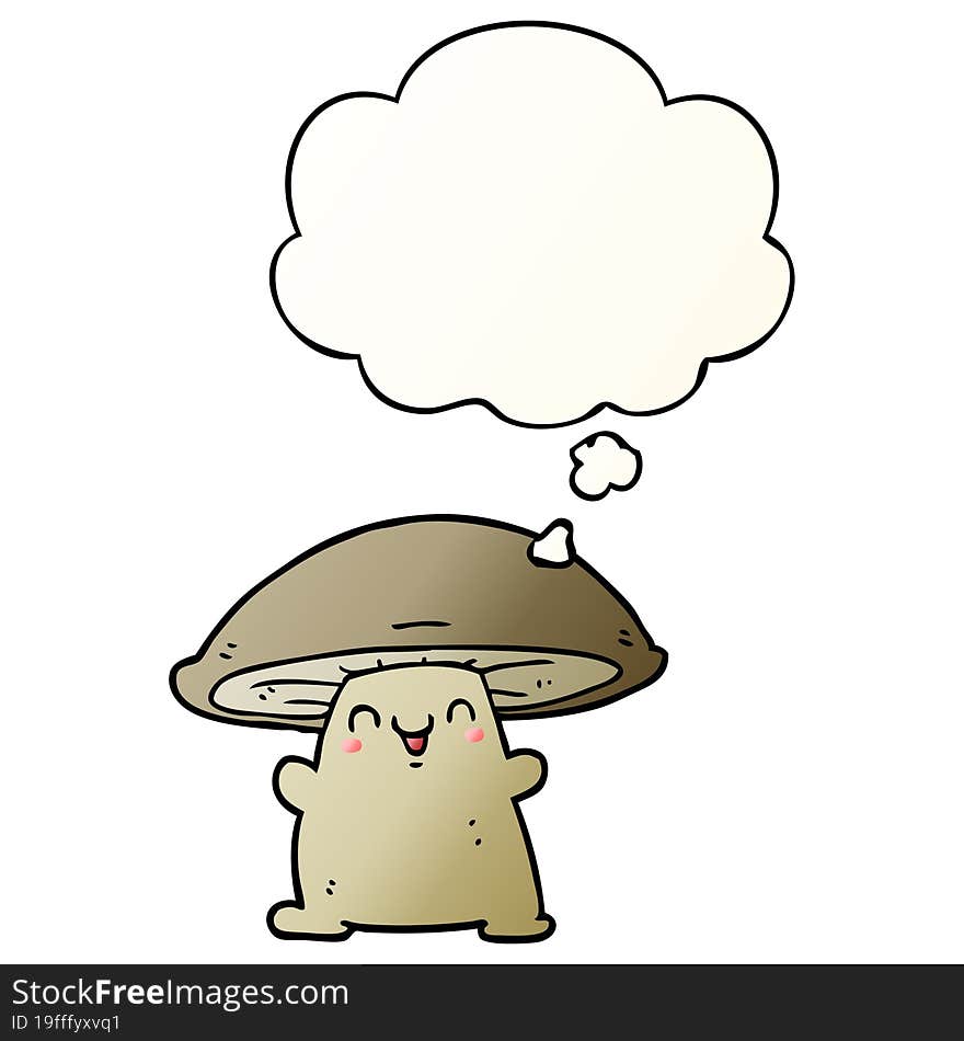 cartoon mushroom character with thought bubble in smooth gradient style