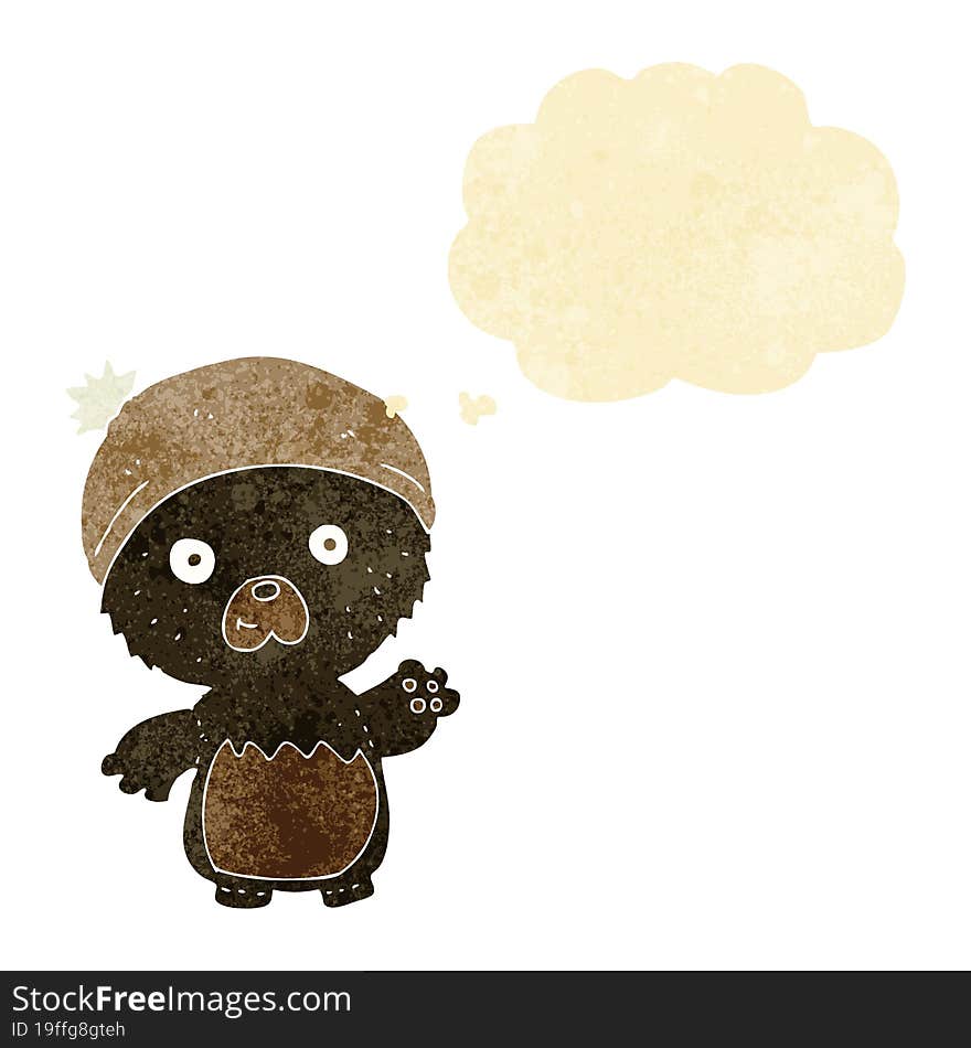 cartoon cute teddy bear in hat with thought bubble