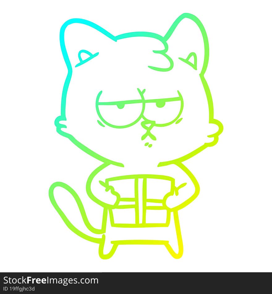 Cold Gradient Line Drawing Bored Cartoon Cat