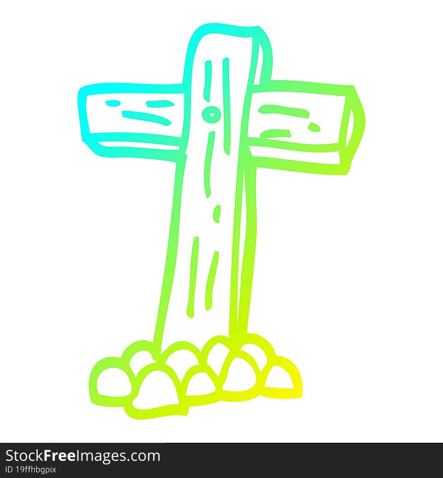 Cold Gradient Line Drawing Cartoon Wooden Cross