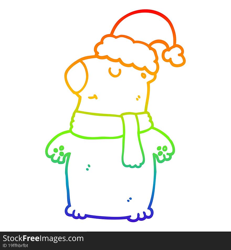 rainbow gradient line drawing of a cute cartoon christmas bear