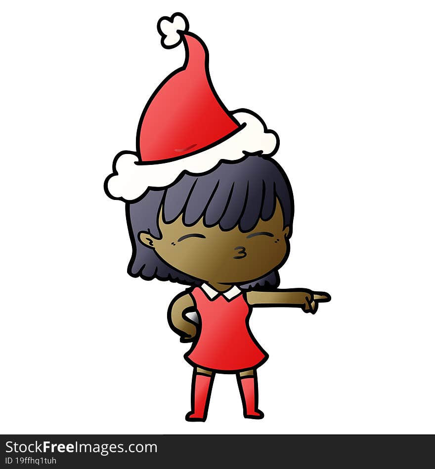 hand drawn gradient cartoon of a woman wearing santa hat