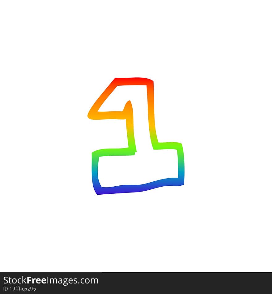 rainbow gradient line drawing of a cartoon number 1