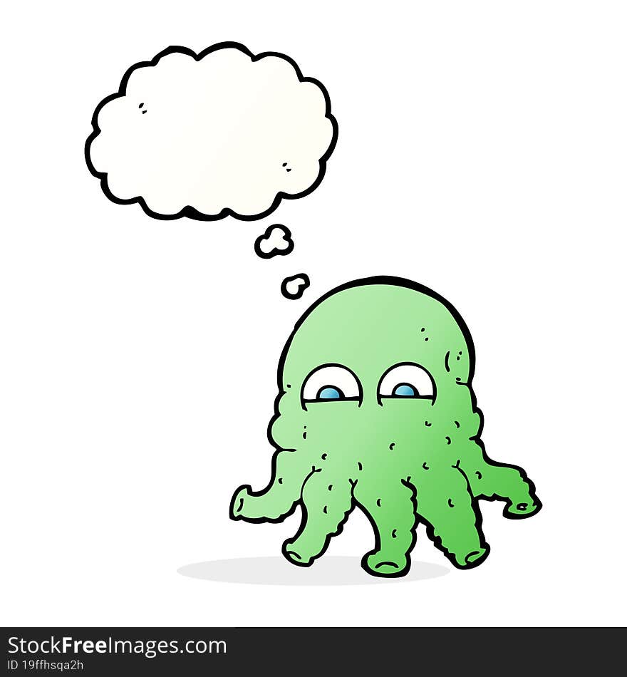 cartoon alien squid face with thought bubble