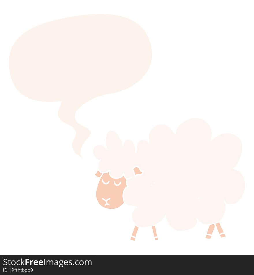 cartoon sheep and speech bubble in retro style