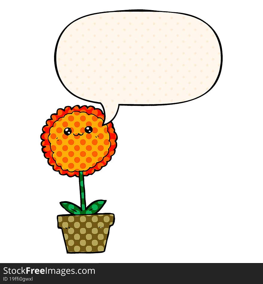 Cartoon Flower And Speech Bubble In Comic Book Style