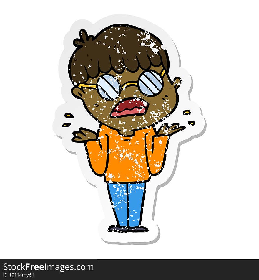 Distressed Sticker Of A Cartoon Confused Boy Wearing Spectacles