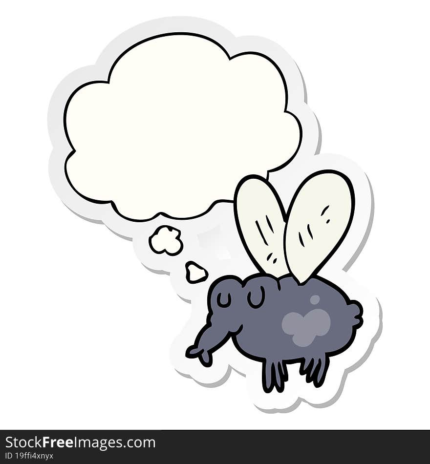 cartoon fly with thought bubble as a printed sticker