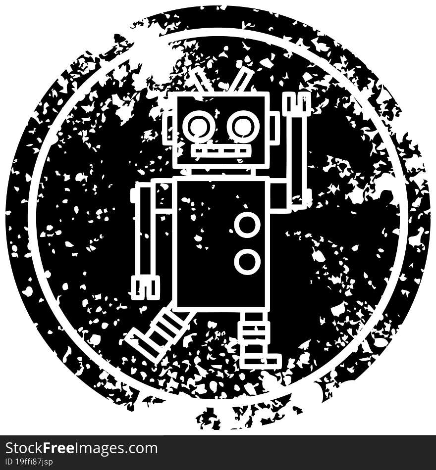 dancing robot distressed icon symbol